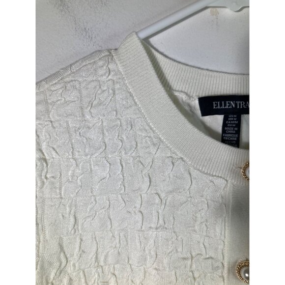 Womens Ellen Tracy Cropped Cardigan Pearl Gold Buttons Cream‎ Black M NWOT - Picture 6 of 9